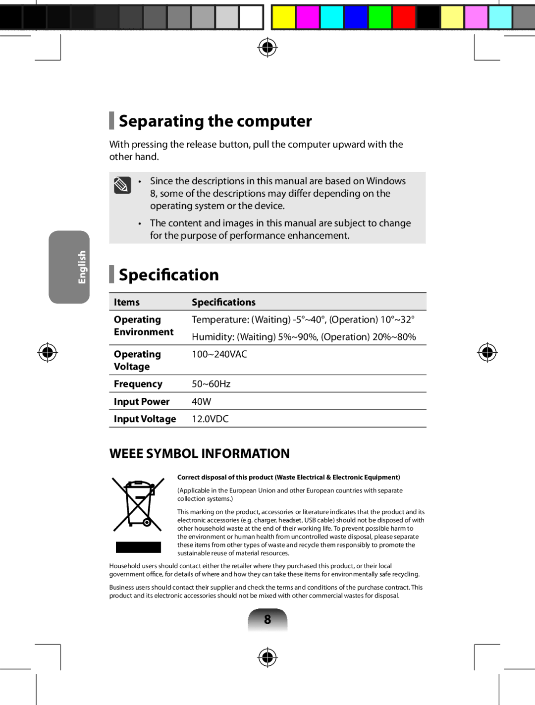 Samsung AARD7NSDOUS, AA-RD7NMKD/US manual Separating the computer, Specification 