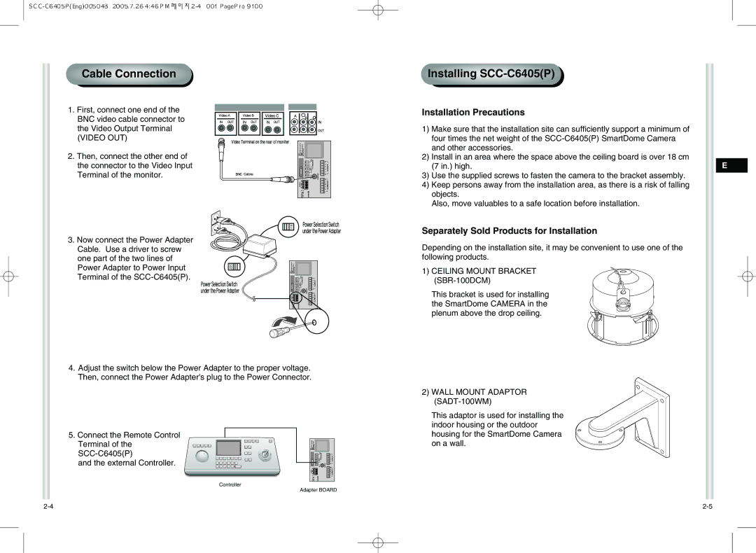 Samsung AB68-00504B instruction manual Ceiling Mount Bracket SBR-100DCM, Wall Mount Adaptor SADT-100WM 