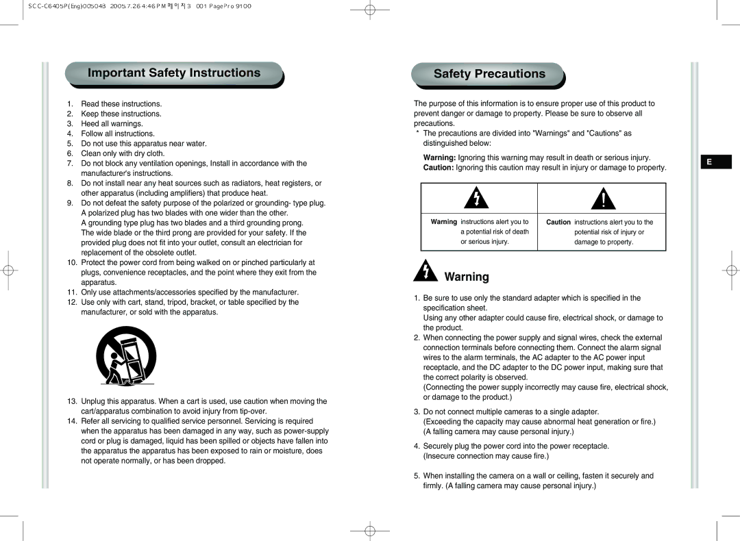 Samsung AB68-00504B instruction manual Important Safety Instructions, Safety Precautions 