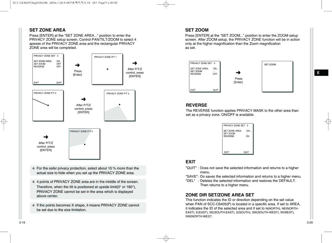 Samsung AB68-00504B instruction manual SET Zone Area, SET Zoom, Reverse, Zone DIR SET/ZONE Area SET 