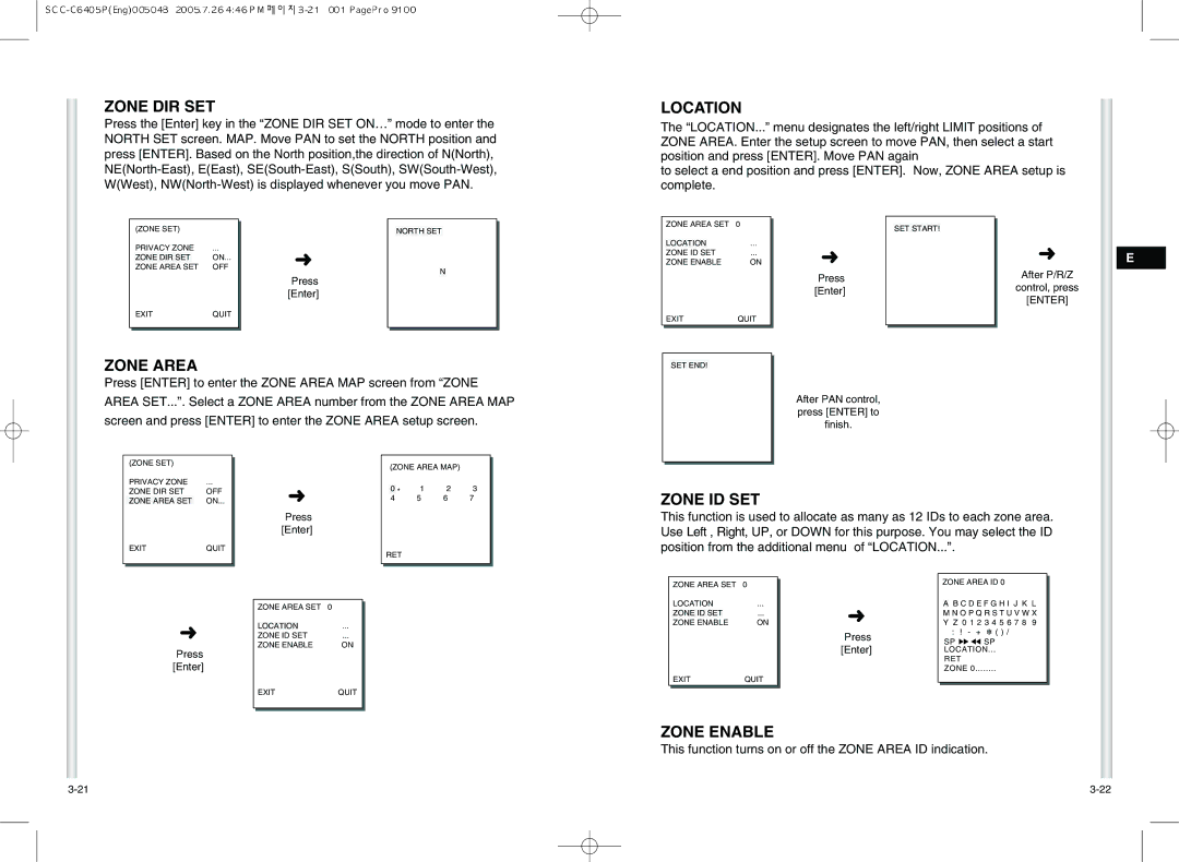 Samsung AB68-00504B instruction manual Zone DIR SET, Location, Zone Area, Zone ID SET, Zone Enable 