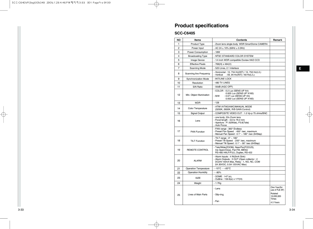 Samsung AB68-00504B instruction manual Product specifications, SCC-C6405 