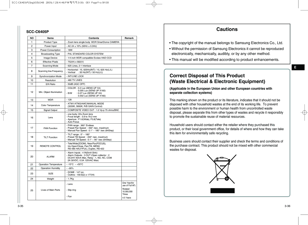 Samsung AB68-00504B instruction manual SCC-C6405P 