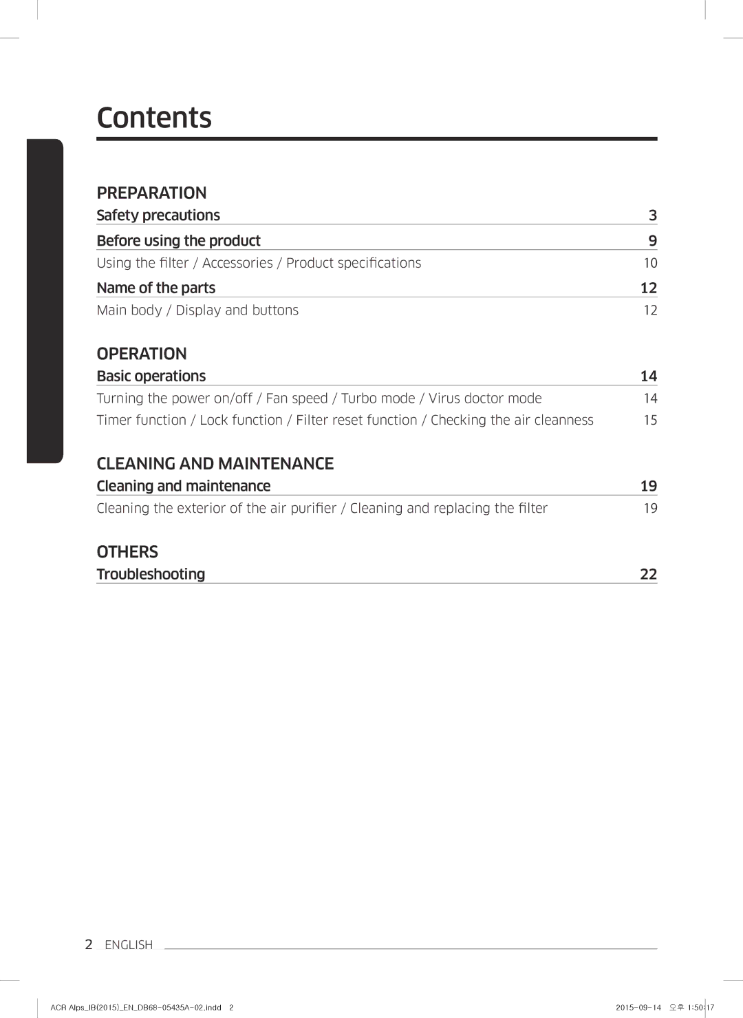 Samsung AC-B87AVWA/HC manual Contents 