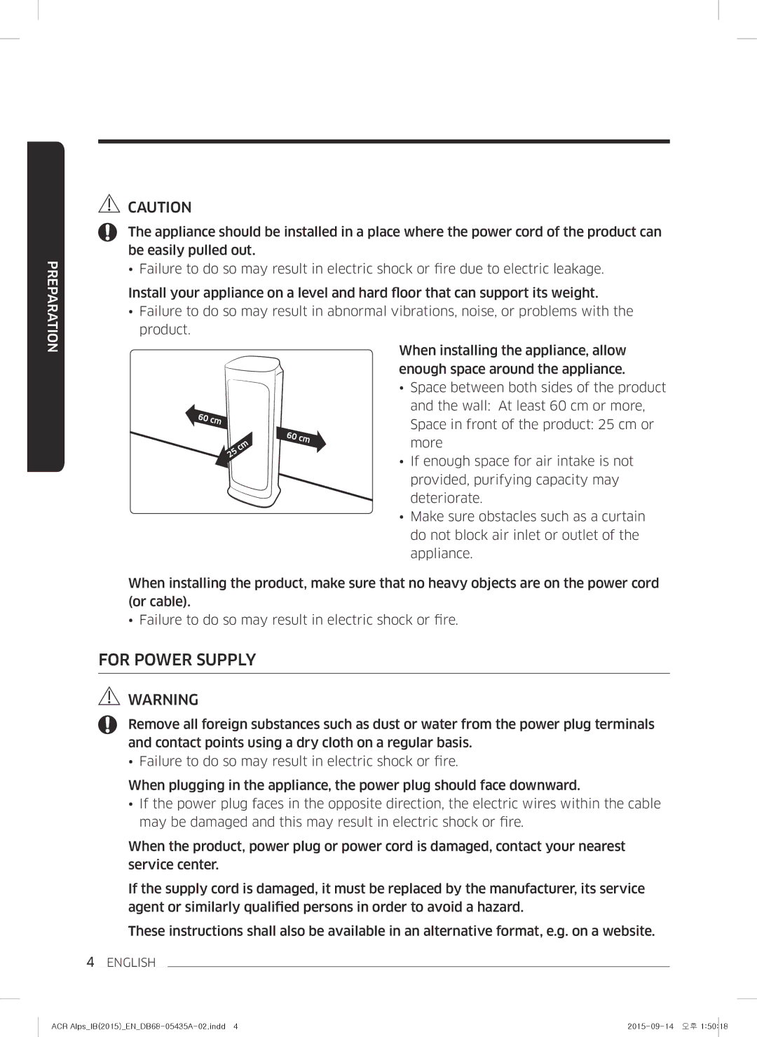 Samsung AC-B87AVWA/HC manual For Power Supply 