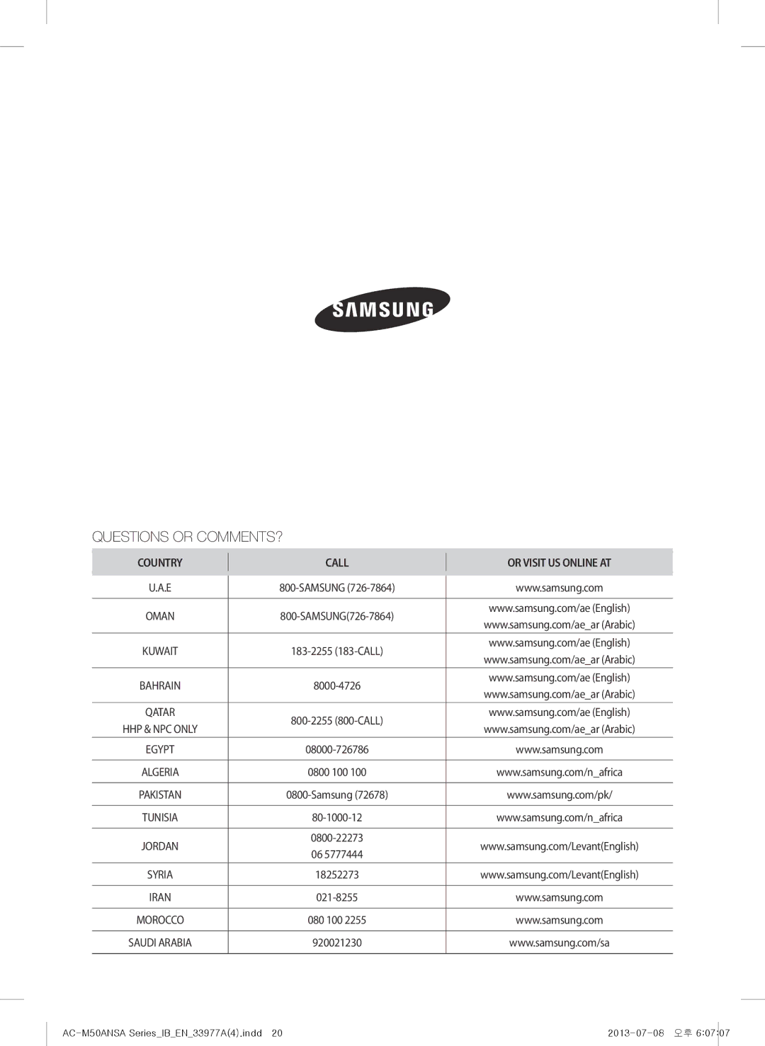 Samsung AC-505CMAGA/MG, AC-M50ANSA/DU manual Questions or COMMENTS? 