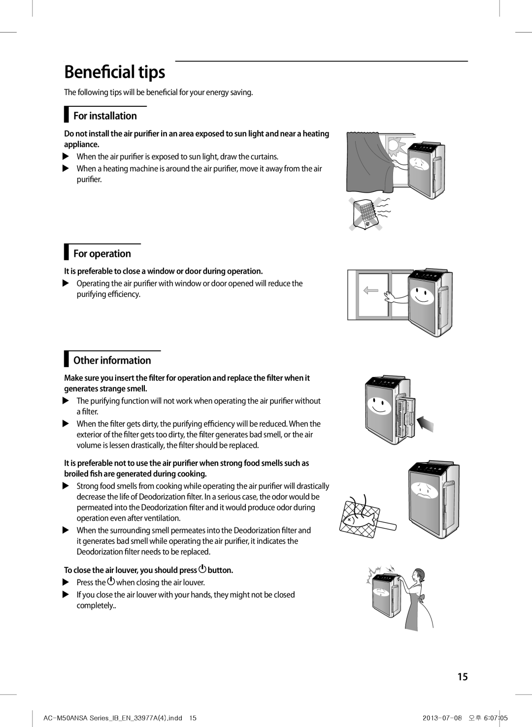 Samsung AC-M50ANSA/DU, AC-505CMAGA/MG manual Beneficial tips, For installation, For operation, Other information 