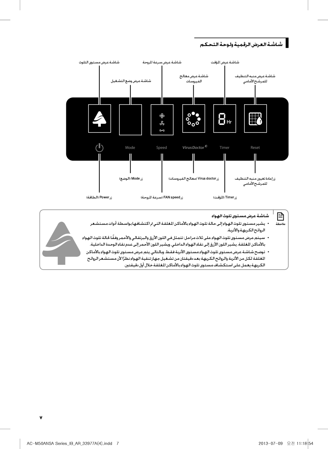 Samsung AC-505CMAGA/MG, AC-M50ANSA/DU manual مكحتلاةحولوةيمقرلاضرعلاةشاش, ءاوهلا ثولت ىوتسم ضرع ةشاش 