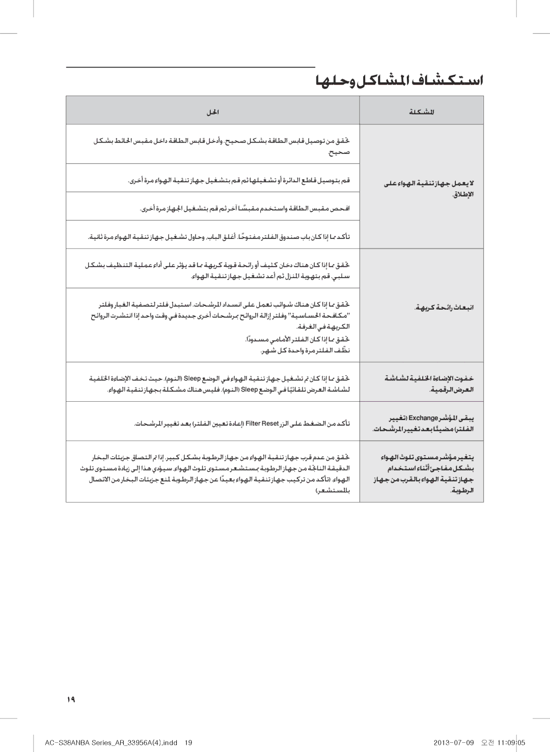 Samsung AC-S38ANBA/DU, AC-383CSAUA/MG manual اهلحو لكاشلما فاشكتسا 