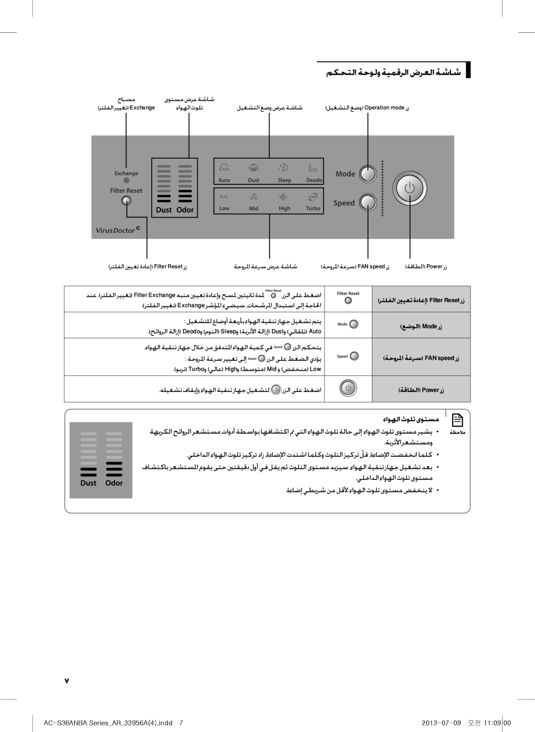 Samsung AC-S38ANBA/DU, AC-383CSAUA/MG manual مكحتلاةحولوةيمقرلاضرعلاةشاش, ءاوهلاثولتىوتسم, ةبرتلأا رعشتسمو 