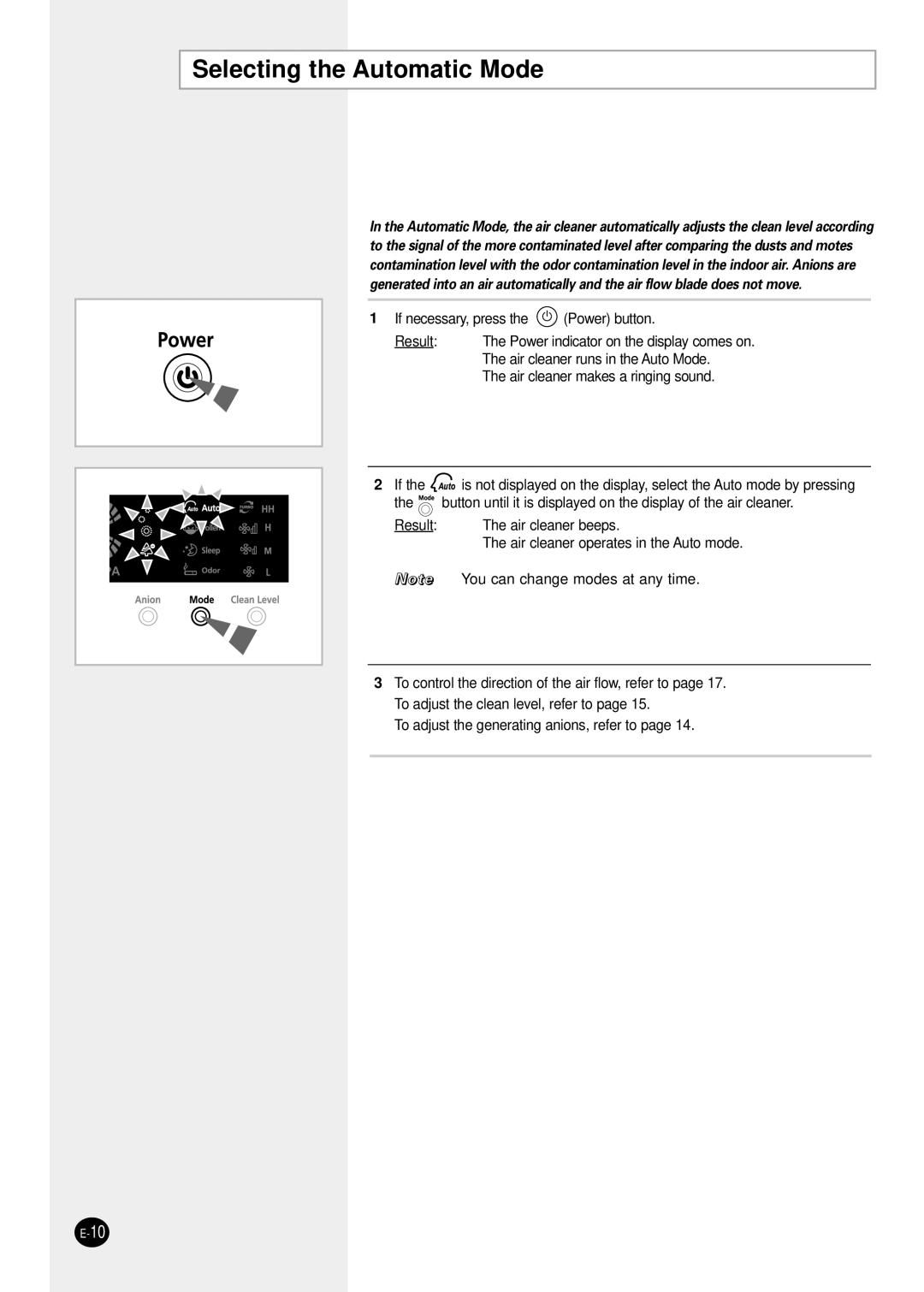 Samsung AC401BR/HAC manual Selecting the Automatic Mode 