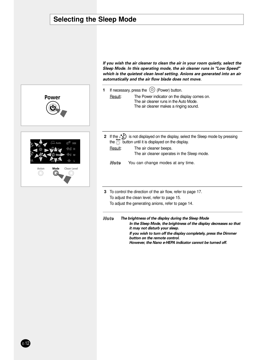 Samsung AC401BR/HAC manual Selecting the Sleep Mode 