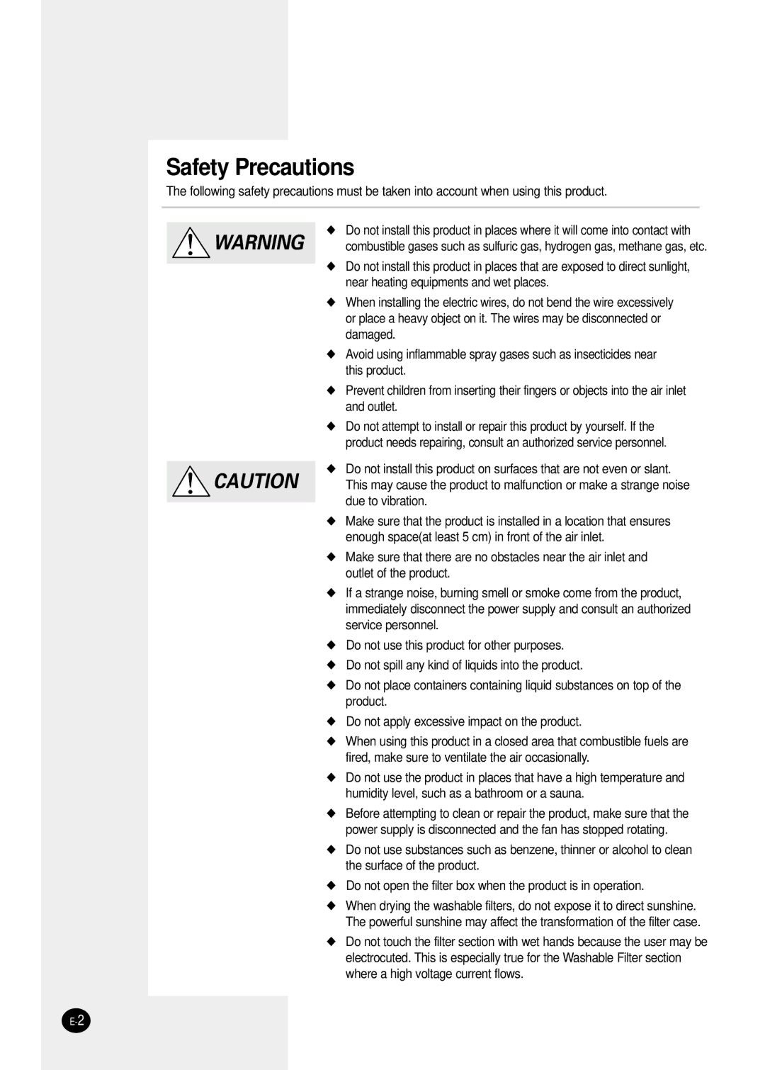 Samsung AC401BR/HAC manual Safety Precautions 