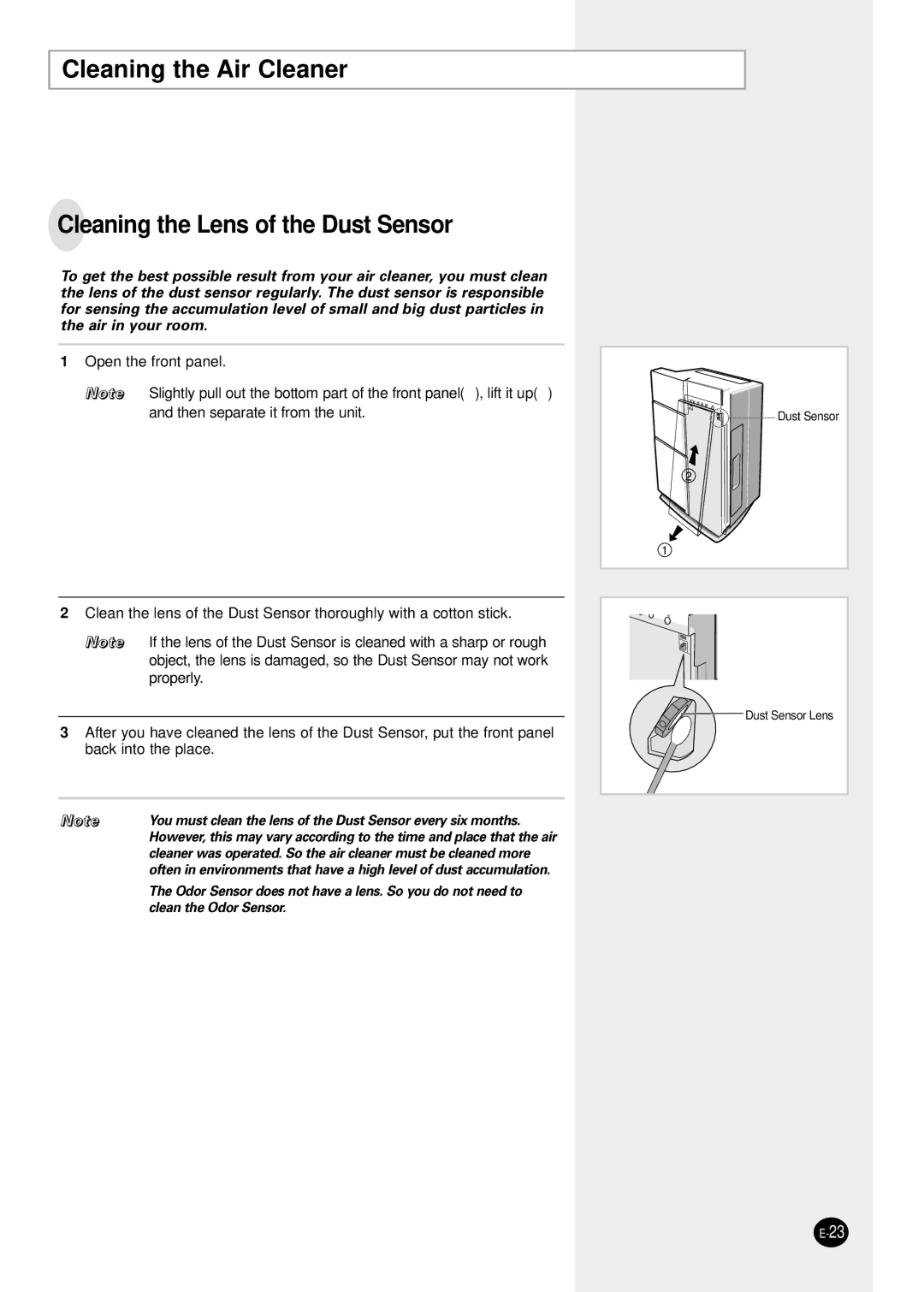 Samsung AC401BR/HAC manual Clean the Odor Sensor 