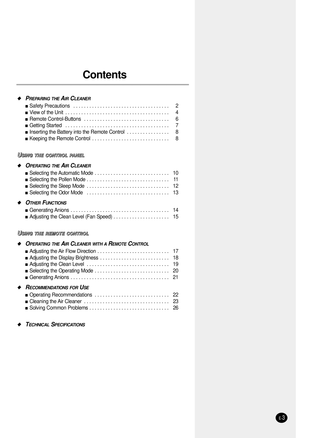 Samsung AC401BR/HAC manual Contents 