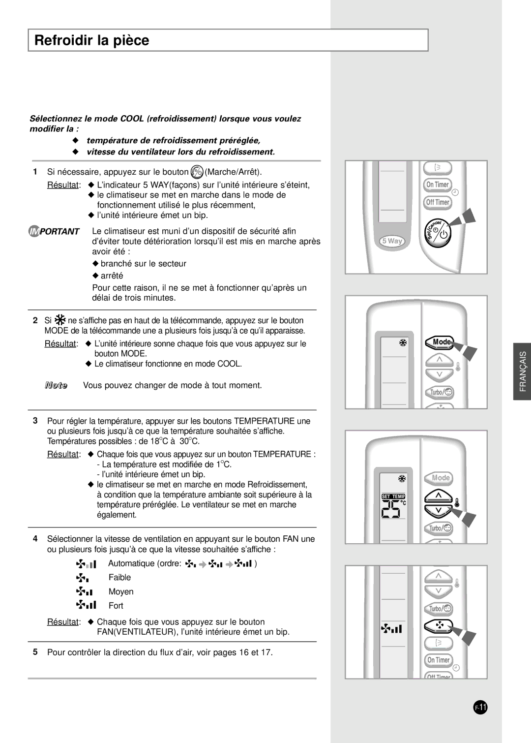 Samsung AD24B1(B2)(C1)(C2)E12, AD18B1(B2)(C1)(C2)E09 manuel dutilisation Refroidir la pièce 