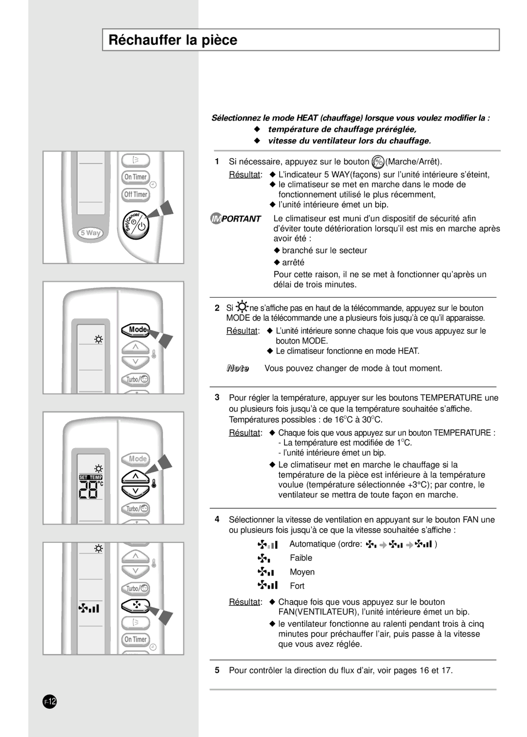 Samsung AD18B1(B2)(C1)(C2)E09, AD24B1(B2)(C1)(C2)E12 manuel dutilisation Réchauffer la pièce 