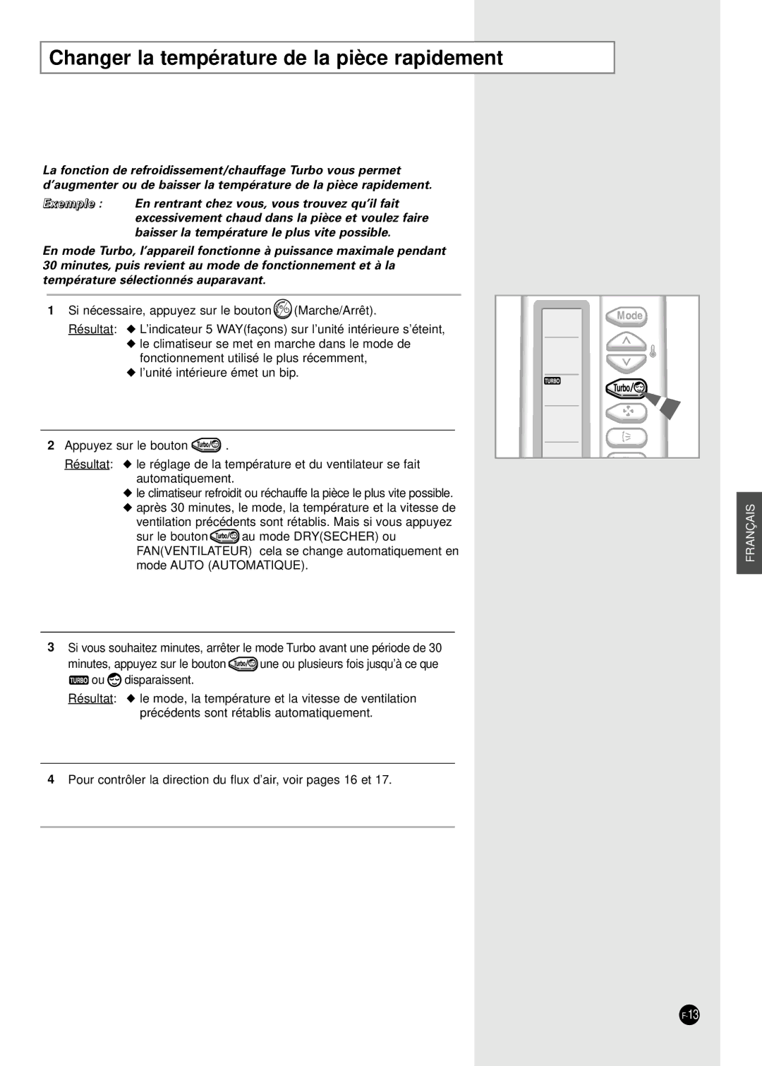 Samsung AD24B1(B2)(C1)(C2)E12, AD18B1(B2)(C1)(C2)E09 manuel dutilisation Changer la température de la pièce rapidement 