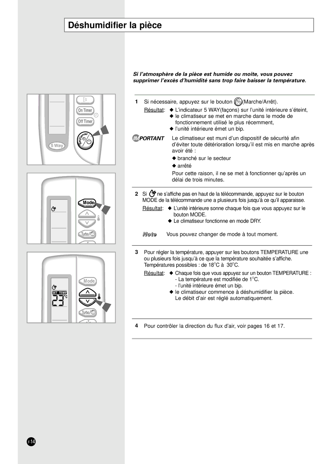 Samsung AD18B1(B2)(C1)(C2)E09, AD24B1(B2)(C1)(C2)E12 manuel dutilisation Déshumidifier la pièce 