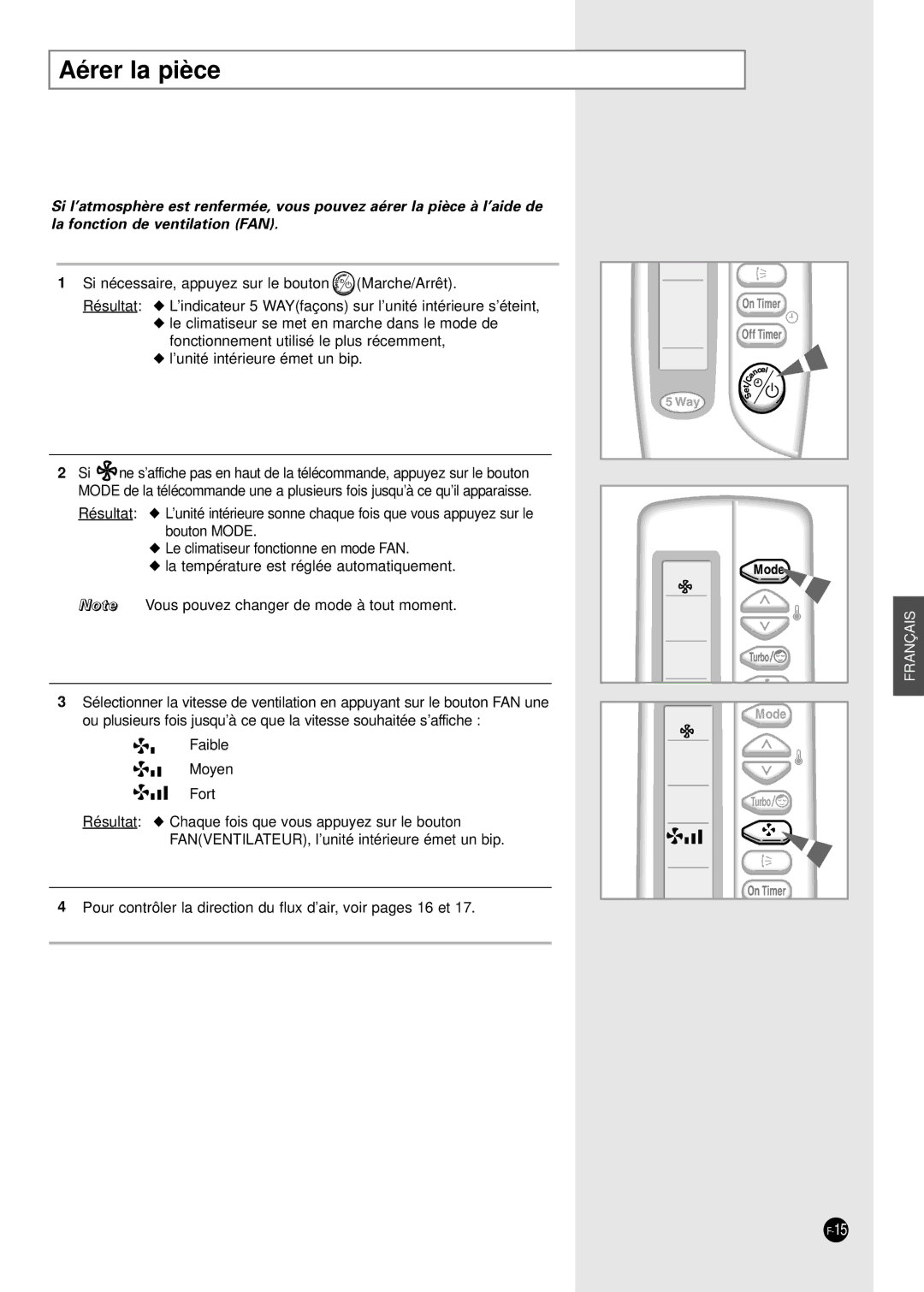 Samsung AD24B1(B2)(C1)(C2)E12, AD18B1(B2)(C1)(C2)E09 manuel dutilisation Aérer la pièce 