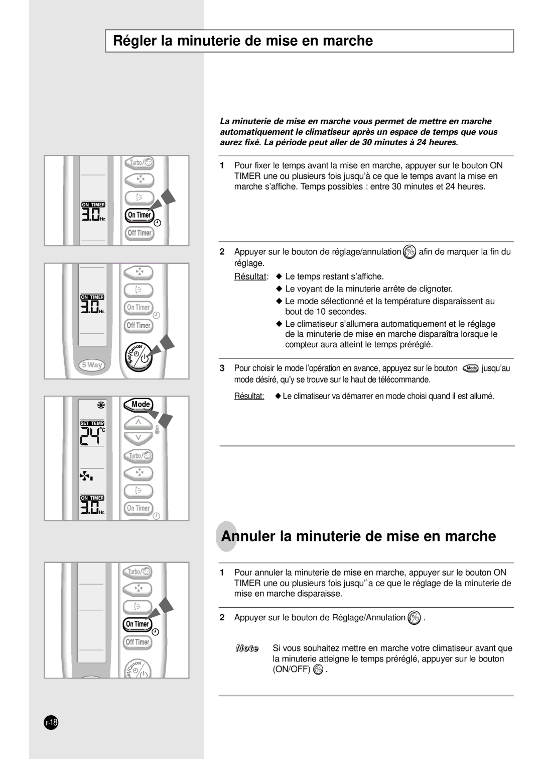 Samsung AD18B1(B2)(C1)(C2)E09 Régler la minuterie de mise en marche, Annuler la minuterie de mise en marche 