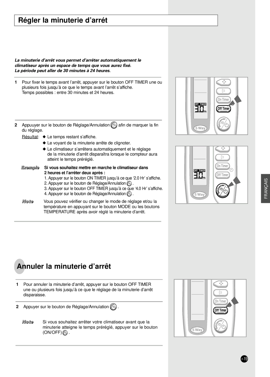 Samsung AD24B1(B2)(C1)(C2)E12, AD18B1(B2)(C1)(C2)E09 Régler la minuterie d’arrét, Annuler la minuterie d’arrêt 