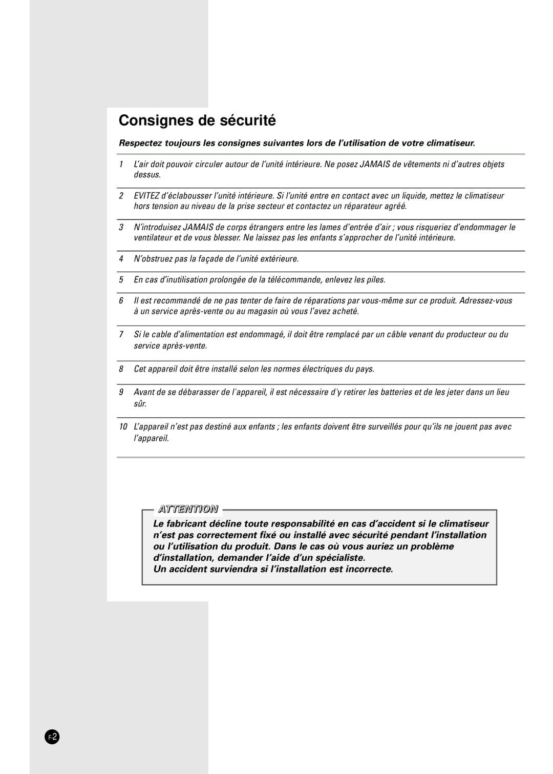 Samsung AD18B1(B2)(C1)(C2)E09, AD24B1(B2)(C1)(C2)E12 manuel dutilisation Consignes de sécurité 