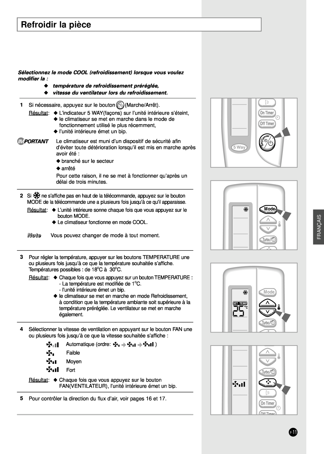 Samsung AD24B1(B2)(C1)(C2)E12 manuel dutilisation Refroidir la pièce, température de refroidissement préréglée, Français 