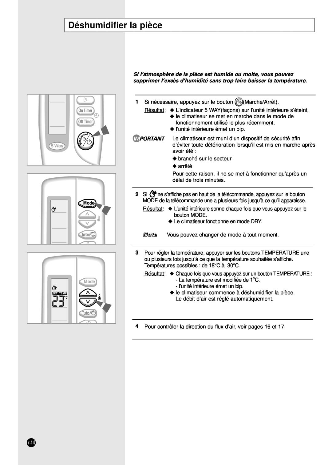 Samsung AD18B1(B2)(C1)(C2)E09, AD24B1(B2)(C1)(C2)E12 manuel dutilisation Déshumidifier la pièce 