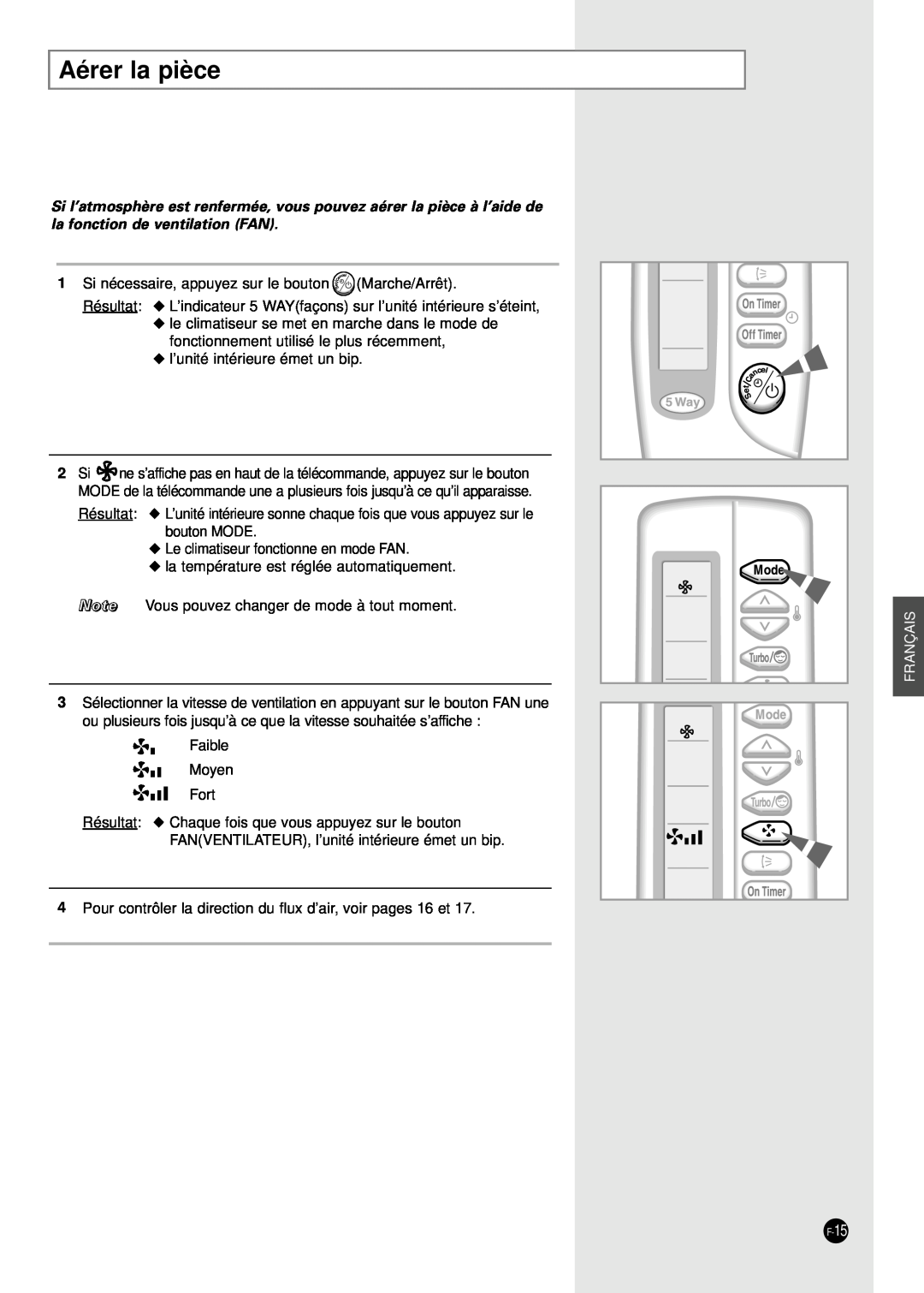 Samsung AD24B1(B2)(C1)(C2)E12, AD18B1(B2)(C1)(C2)E09 manuel dutilisation Aérer la pièce, Français 