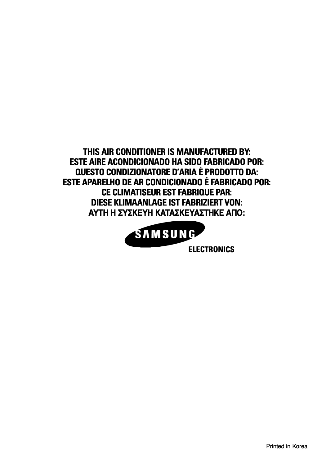 Samsung AD18B1(B2)(C1)(C2)E09 This Air Conditioner Is Manufactured By, Este Aparelho De Ar Condicionado É Fabricado Por 