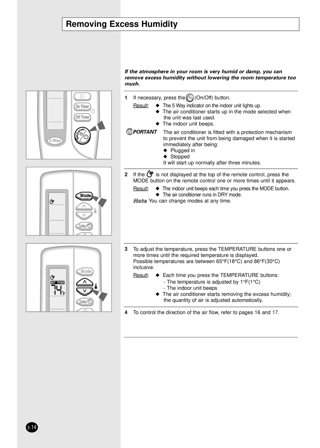 Samsung AD18B1C09 installation manual Removing Excess Humidity 