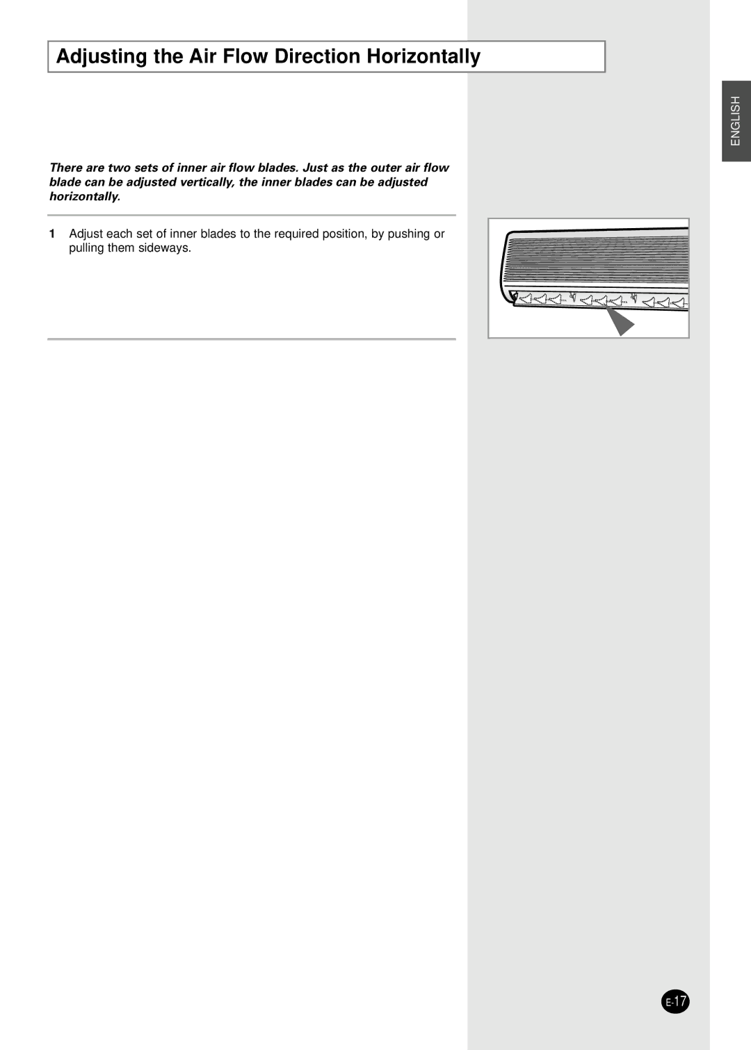 Samsung AD18B1C09 installation manual Adjusting the Air Flow Direction Horizontally 