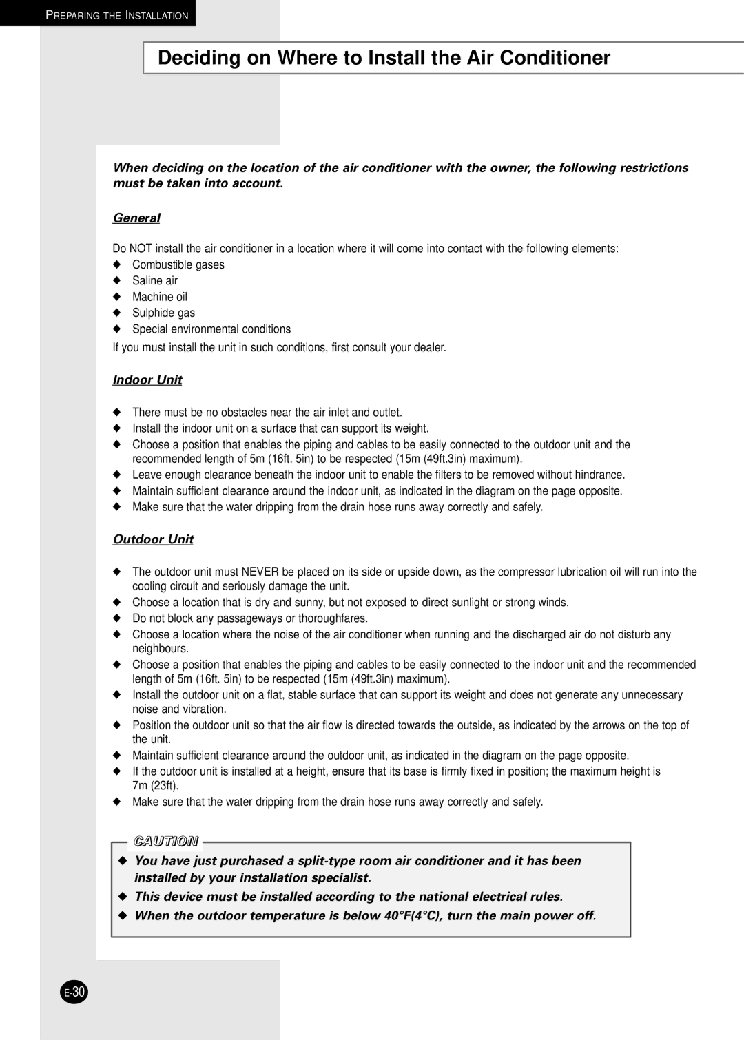 Samsung AD18B1C09 installation manual Deciding on Where to Install the Air Conditioner, Indoor Unit 