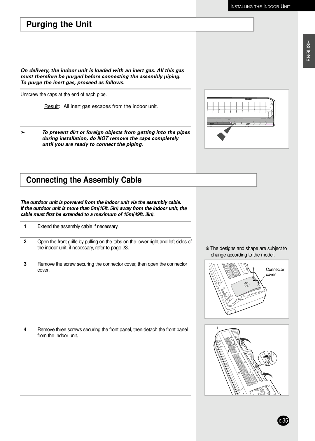 Samsung AD18B1C09 installation manual Purging the Unit, Connecting the Assembly Cable 