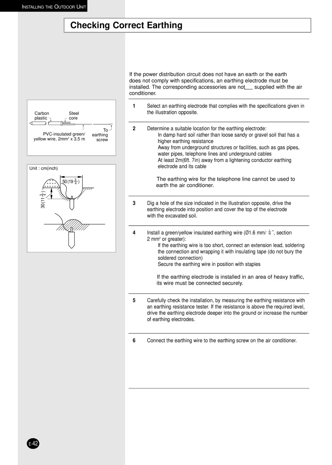 Samsung AD18B1C09 installation manual Checking Correct Earthing 