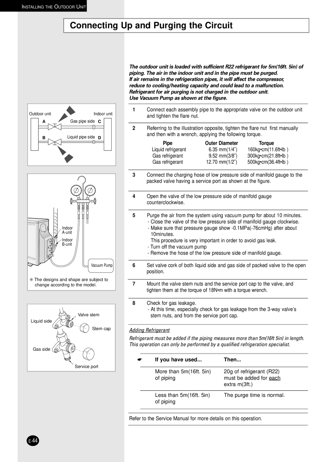 Samsung AD18B1C09 installation manual Connecting Up and Purging the Circuit, If you have used Then 