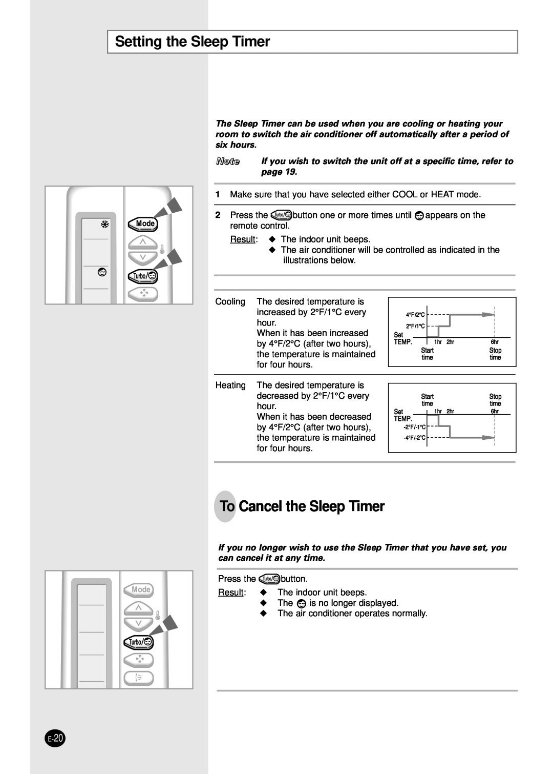 Samsung AD18B1C09 installation manual Setting the Sleep Timer, To Cancel the Sleep Timer, page 