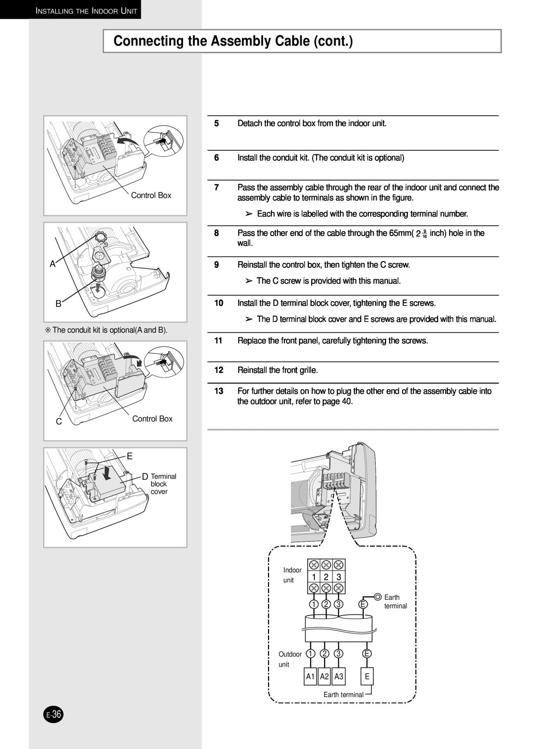 Samsung AD18B1C09 installation manual Connecting the Assembly Cable cont 