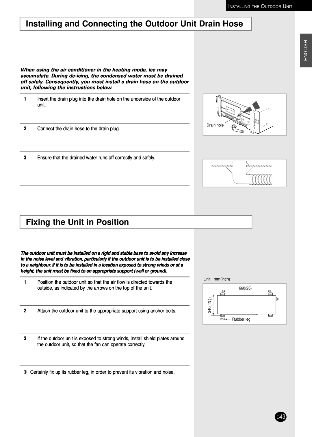 Samsung AD18B1C09 installation manual Fixing the Unit in Position, English 