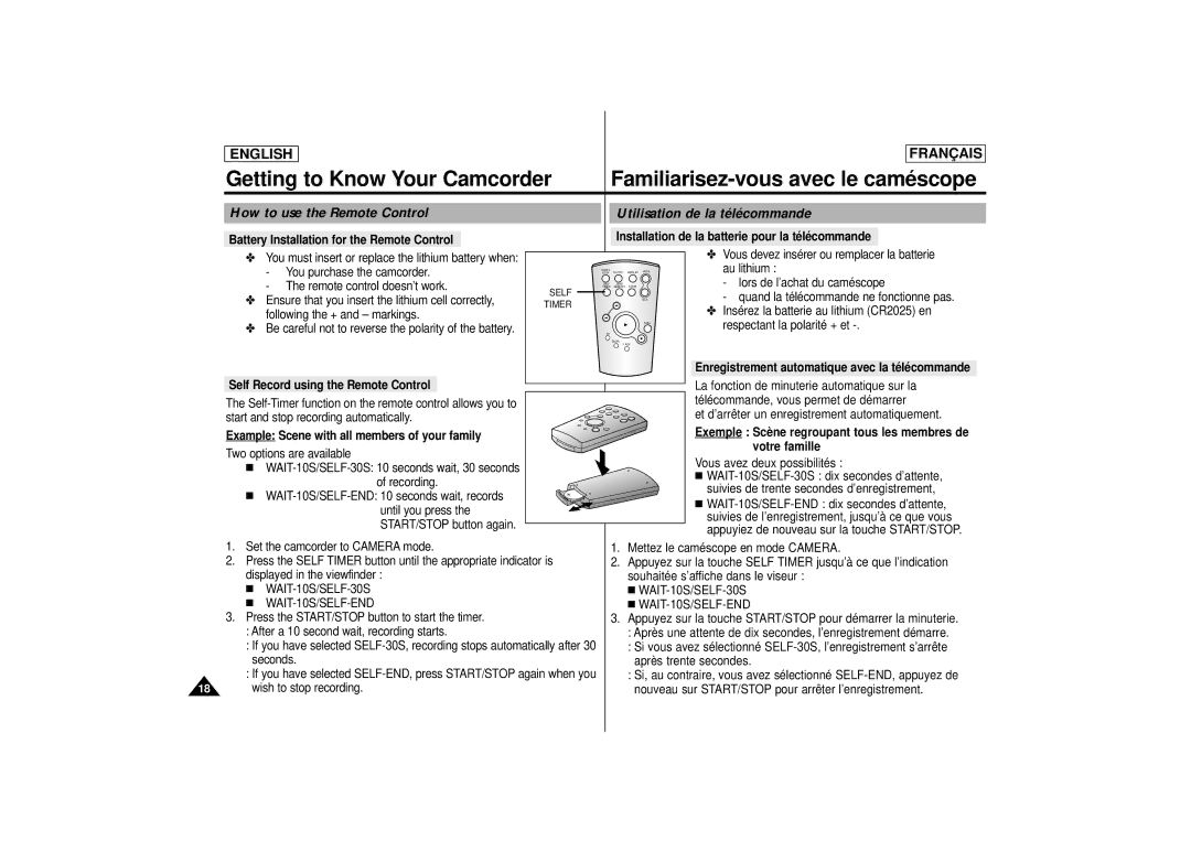 Samsung AD68-00400C manual Example Scene with all members of your family, Votre famille, WAIT-10S/SELF-END 