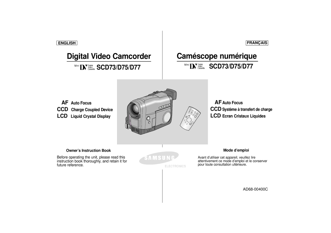 Samsung AD68-00400C manual Camé scope numé rique, SCD73/D75/D77 