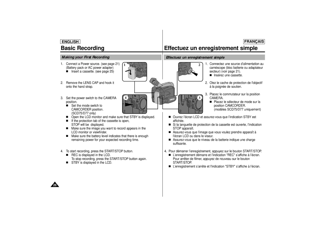 Samsung AD68-00400C manual Basic Recording Effectuez un enregistrement simple, Start/Stop 