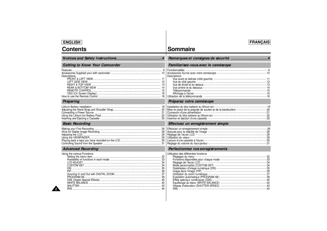 Samsung AD68-00400C manual Contents Sommaire 