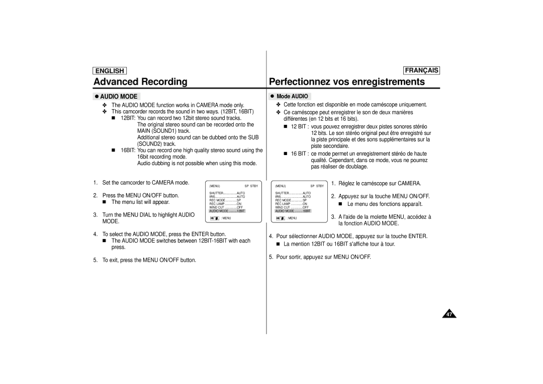 Samsung AD68-00400C manual Audio Mode, Mode Audio 