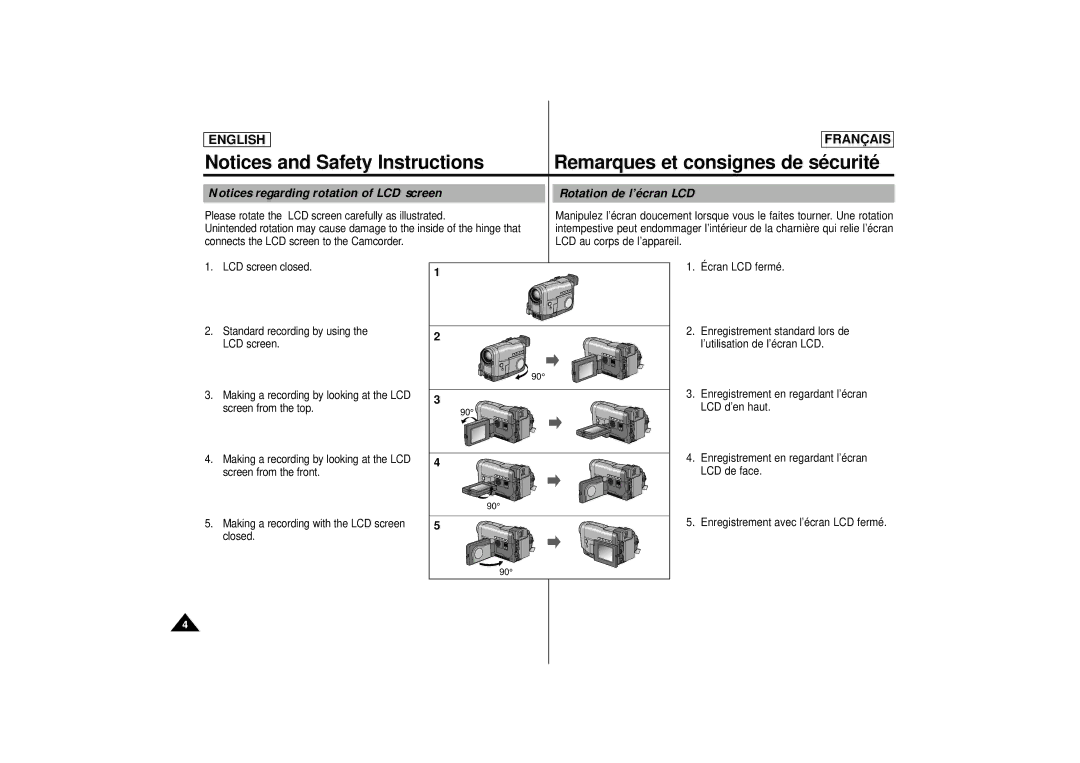 Samsung AD68-00400C manual Remarques et consignes de sé curité, Rotation de l’écran LCD 