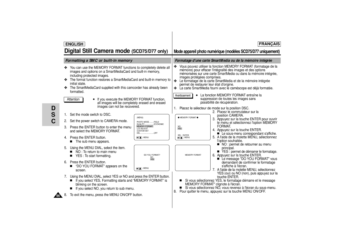 Samsung AD68-00400C manual Formatting a SMC or built-in memory 