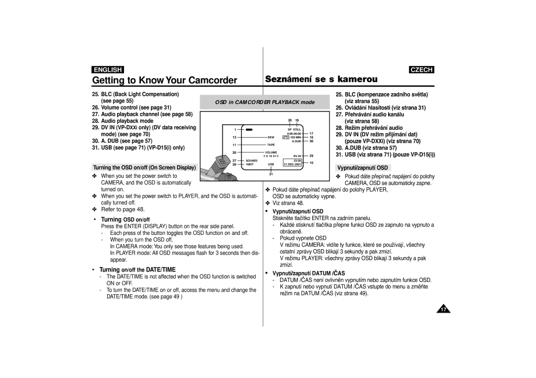 Samsung AD68-00542G manual Turning on/off the DATE/TIME 