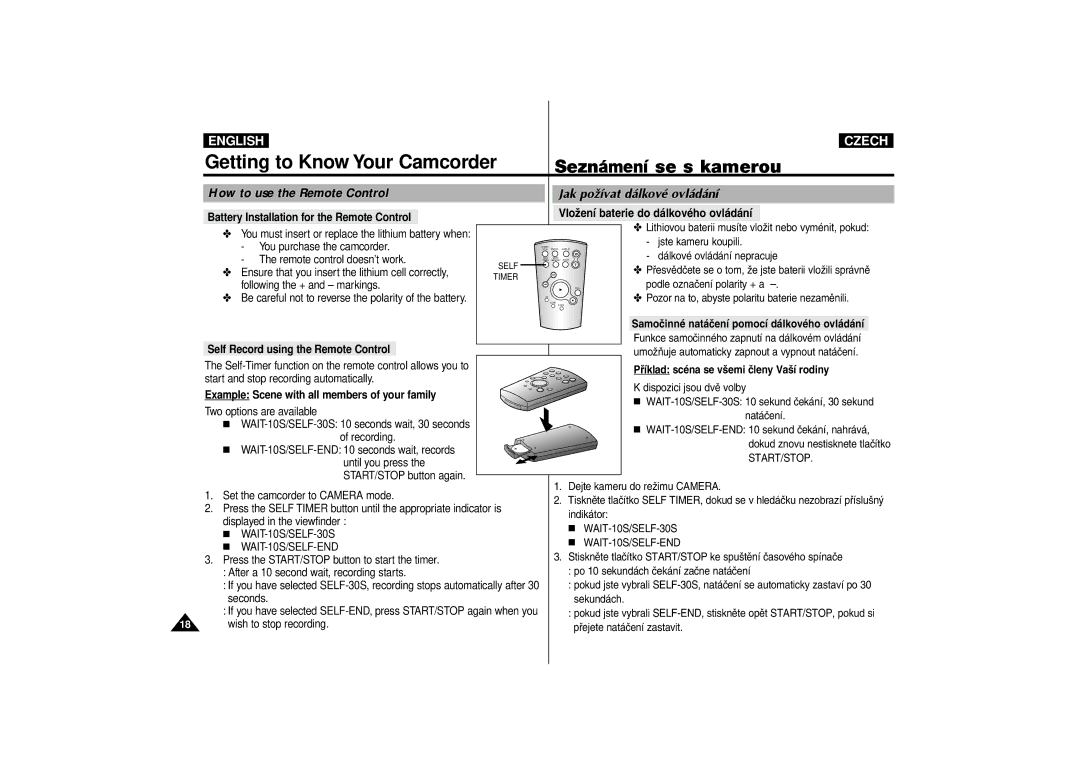 Samsung AD68-00542G How to use the Remote Control, Jak po ì’vat d‡lkovŽ ovl‡d‡n’, Vloìen’ baterie do d‡lkovŽho ovl‡d‡n’ 