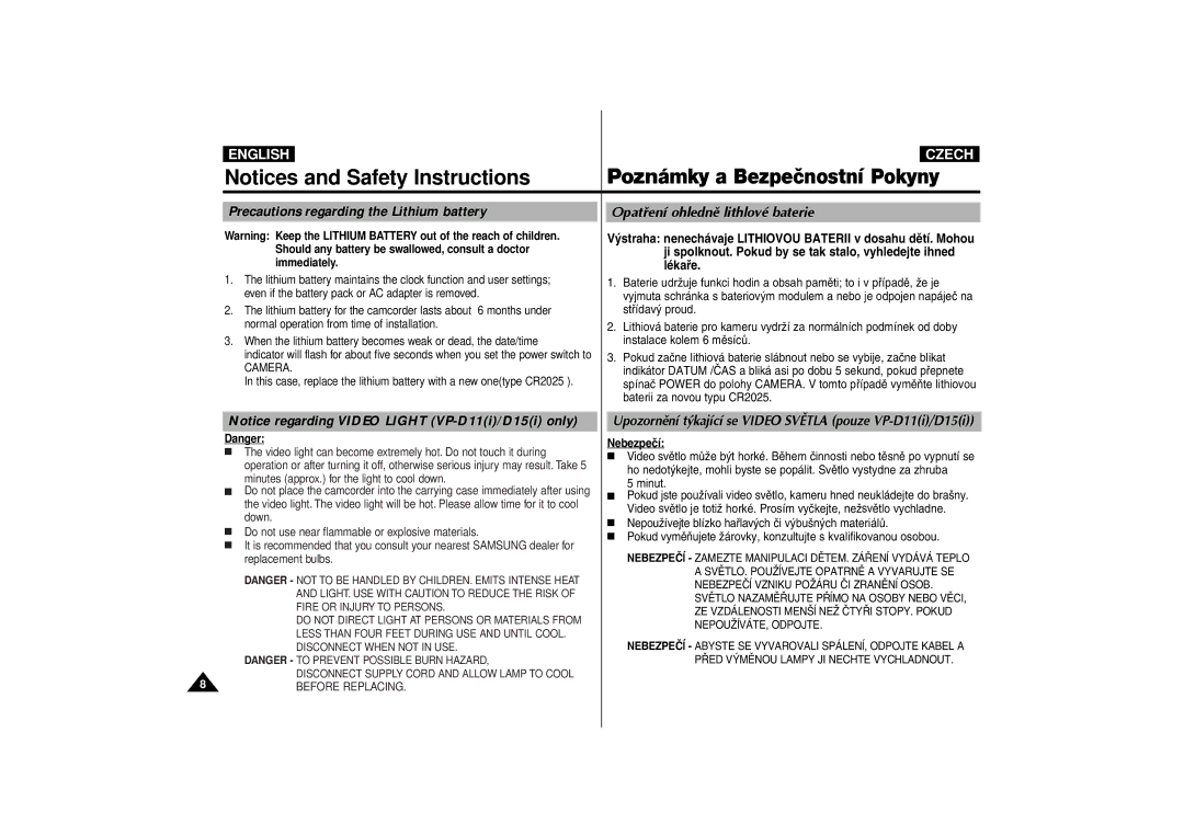 Samsung AD68-00542G manual Precautions regarding the Lithium battery, OpatÞen’ ohlednž lithlovŽ baterie, LŽkaÞe 